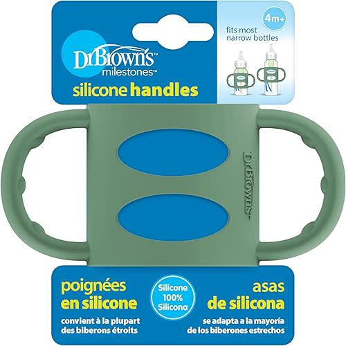Dr. Brown's Narrow Baby Bottle Handles, 100% Silicone, Easy Grip Removable Handles for Bottle to Sippy Cup Transition, Green, 4m+
