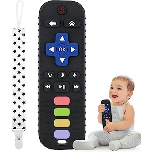 Fu Store 1 Pack Black Silicone Teething Toys for Infant Toddlers Remote Control Shape Teethers for Babies Chew Toys, Relief Soothe Babies Gums Set BPA Free/Freezable/Dishwasher and Refrigerator Safe