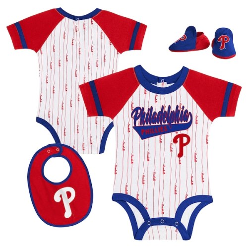 Philadelphia Phillies Newborn & Infant Base Hitter Bodysuit, Bib & Bootie Set - White