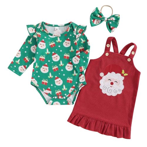 BemeyourBBs Newborn Baby Girl Clothes Ruffle Romper Suspender Skirt Set Overall Dress Bow Headband Cute Fall Winter Outfit