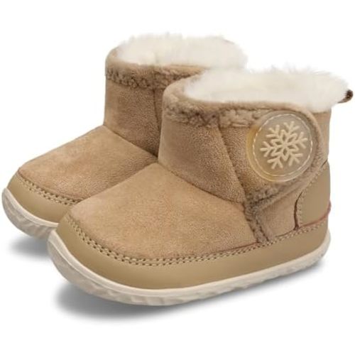 L-RUN Baby Boots for Infant Toddler Girls Ankle Warm Suede Plush Lining House Slippers Little Kids Winter Shoes for Indoor Outdoor Walking