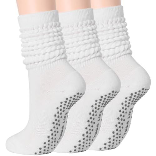 Pilates Socks With Grips For Women Slouchy Hospital Socks Yoga Long Scrunch Slipper Sock