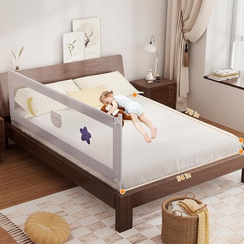 omzer Bed Rail for Toddlers - (3 Pack) Toddler Bed Rails with Double Child Lock - Bed Rail for Baby Kids with Pattern - Height Adjustment Guard Rails for Full Size Bed - 3 Pack, 54x75x75”