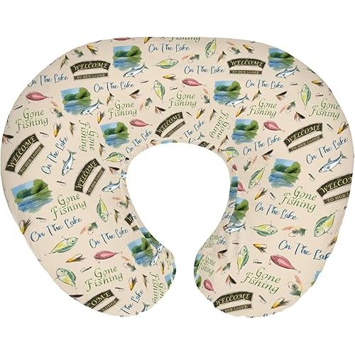 Fishing Baby Nursing Pillow Covers for Boy Girl Lake Gone Fishing Nursery Feeding Pillowcase for Breastfeeding Pillows Outdoor Hunting Camping Soft Stretchy Removable Covers for Newborn Infant
