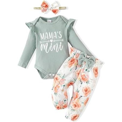 Mikrdoo Newborn Infant Baby Girl Clothes Long Sleeve Romper Top Pants Set Daily/Halloween/Thanksgiving Outfits for 0M-18M