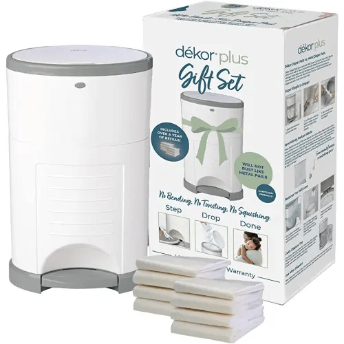 Diaper Dekor Plus Diaper Pail Gift Set – White | Comes with up to a Year's Supply Worth of Diaper Dekor Refills!