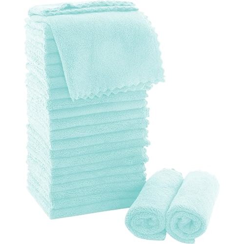 MOONQUEEN Ultra Soft Premium Washcloths Set - 12 x 12 inches - 24 Pack - Quick Drying - Highly Absorbent Coral Velvet Bathroom Wash Clothes - Use as Bath, Spa, Facial, Fingertip Towel (Frozen Blue)
