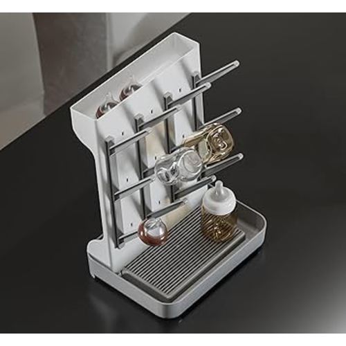 IEEK Baby Bottle Drying Rack,Large Vertical Drying Tower Bottle Rack Holder Space Saving Standing Drying Rack for Countertop-Holds 12 Baby Bottles and Cup,Etachable Travel Bottle Rack,Grey and White