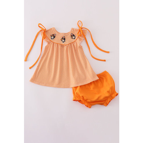 Checkered Orange Tennessee Go Vols Embroidery Smokey Diaper Girl Set