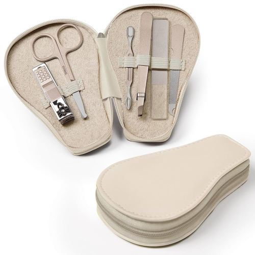 haakaa Baby Nail Clippers, 6-in-1 Baby Nail Care Kit with PU Storage Case, Nail Scissor, Cuticle Pusher, 2 Nail Files, Nail Clipper & Tweezer, Baby Manicure Set for Babies, White