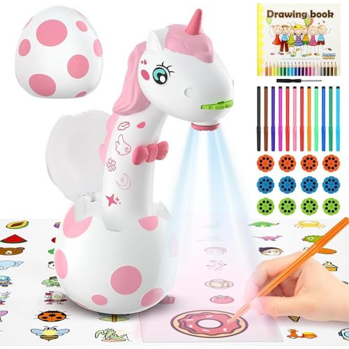 Drawing Projector for Kids: Unicorn Toys for Girls Years Old 3+,Art and Craft Kit, Art Sketch Projector Drawing & Tracing Include 96 Stencils & 12 Markers, Draw Gifts for Girls & Boys