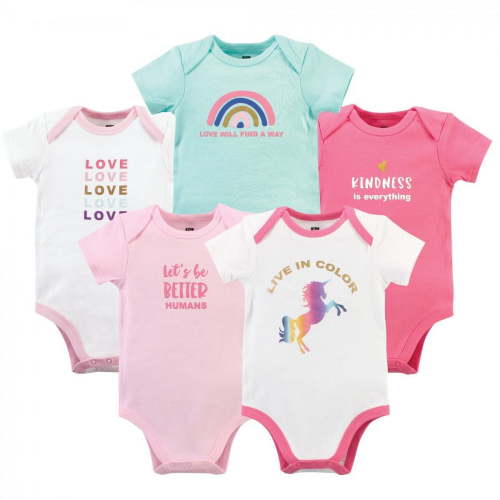 Hudson Baby Short Sleeve Bodysuits, 5-Pack, Newborn- 24 Months