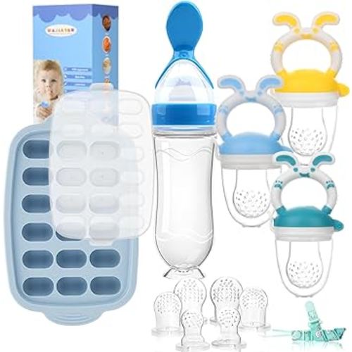 Baby Breastmilk Popsicle Molds & Baby Fruit Feeder-WAJIAYON Silicone Baby Food Freezer Tray,Baby Food Pacifier Feeder and Teether