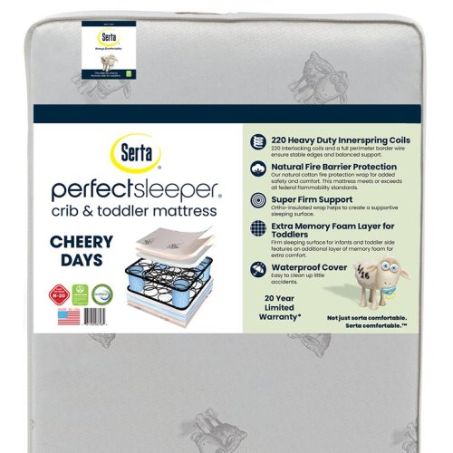 Serta Perfect Sleeper Cheery Days 2-Stage 6" Crib and Toddler Mattress - Hybrid Coil/Foam Standard Mattress - Waterproof - GREENGUARD Gold Certified