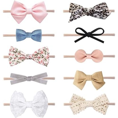 Baby Girl Headbands and Bows, Newborn Infant Toddler Nylon Hairbands Hair Accessories