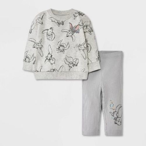 Baby Disney Dumbo Fleece Ribbed Top And Pants Set - Gray 6-9m