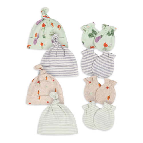 Gerber Baby Boy or Girl Gender Neutral No Scratch Mittens & Caps Set, 8-Piece (Newborn - 0/3M)