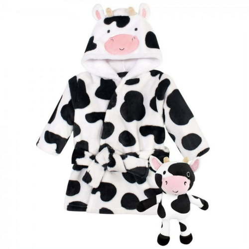 Hudson Baby Unisex Baby Plush Bathrobe and Toy Set, Cow, One Size