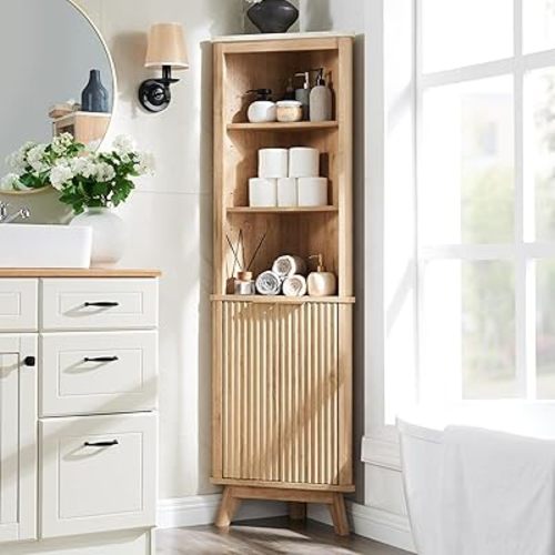 RedLemon 68" Tall Corner Cabinet, Book Shelf Space Saver, Natural Oak Color