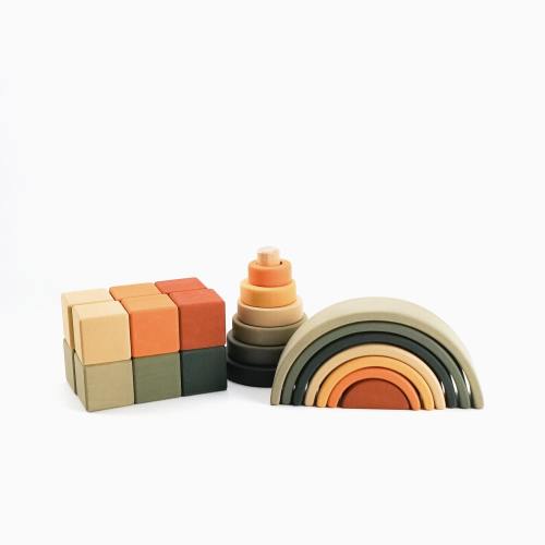 Wooden Baby Toys Set: Montessori Stacker, Blocks, Rainbow