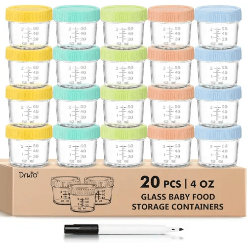 20 Pack Glass Baby Food Storage Containers 4 Oz Baby Food Jars with Lids Baby Food Maker Microwave Dishwasher Freezer Safe 100% Leak-Proof BPA Free