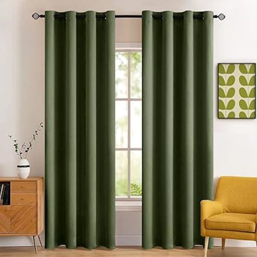 MIULEE Blackout Curtains for Bedroom Living Room Thermal Insulated Room Black Out Drapes Darkening Grommet Top Solid Light Blocking Drapery Set of 2 Window Panels 52 x 72 Inches Olive Green