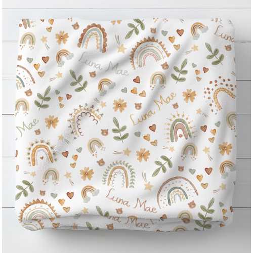 Personalized Boho Rainbow Baby Name Blanket Custom Baby Girl Gift Christmas Newborn Gift Neutral Rainbow Blanket Baby Shower Gift Swaddle