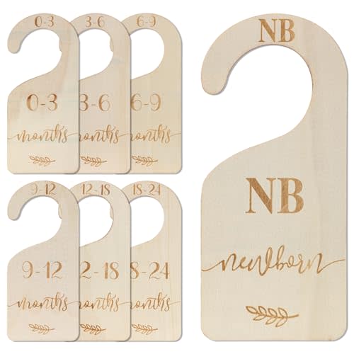 7pcs Baby Closet Dividers, Wooden Nursery Hanger Dividers Infant Wardrobe Separators Toddler Clothes Organizer Dividers for Sorting Clothes from Newborn to 24 Months