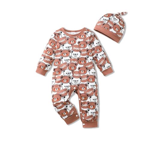 NZRVAWS Baby Boy Clothes Preemie Infant Boy Bear Outfits Jumpsuit Bodysuit Letter Print Romper