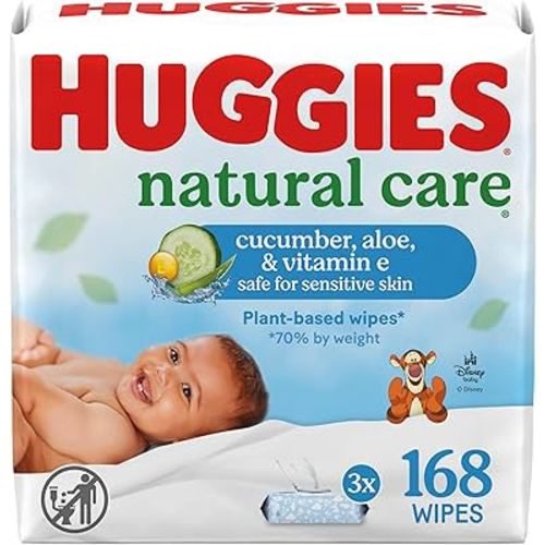 Amazon.com: Huggies Natural Care Cucumber, Aloe and Vitamin E Baby Wipes, Hypoallergenic, Scented, 3 Flip-Top Packs (168 Wipes Total), Packaging May Vary