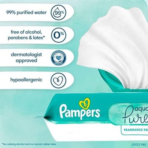 Amazon.com: Pampers Baby Wipes Aqua Pure, 99% water-based wipes, Hypoallergenic and Unscented Infant Wipe, 896 Total (16 Flip-Top Packs)