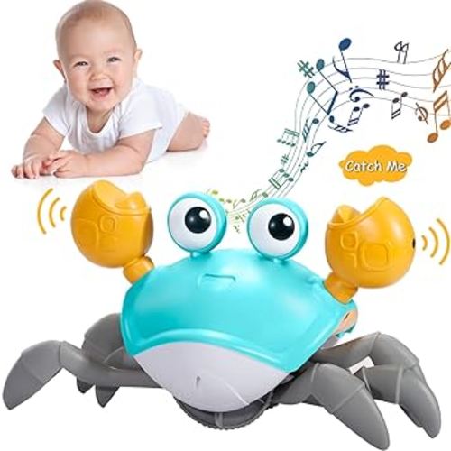 Crawling Crab Baby Toy Gifts Infant Tummy Time Toys Build in Rechargeable Battery,Baby Toys with Music and LED Light for 0-6 6-12 1-3 4+ Year Old Boys Girls Toddler(Green)