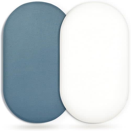 GRSSDER Stretchy Ultra Soft Fitted Bassinet Sheet 2 Pack, Universal Fit for Bassinets Baby Cradle Moses Basket Oval Rectangle Mattress Safe and Snug, Jersey Bassinet Sheets for Girls, Navy/White