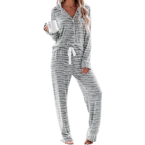 Aamikast Women's Pajama Sets Long Sleeve Button Down Sleepwear Nightwear Soft Pjs Lounge Sets