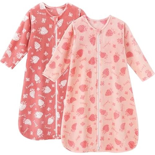 Fleece Baby Sleep Sack 6-12 Months Long Sleeve 2.0 Tog Baby Wearable Blanket with 2-Way Zipper Warm Sleeping Sack for Toddler Infant Newborn - Medium Pink White Strawberry