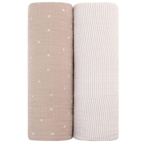 Ely's & Co. Cotton Muslin Swaddle Blanket Forest Grey Leaf And Pebble Grey 2 Pack
