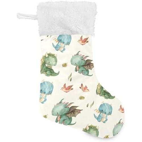 Kigai Christmas Stockings,Cute Dragon Stockings Plush Faux Fur 17.7" Fireplace Large Hanging Socks for Family Holiday Xmas Party Decor 1Pcs