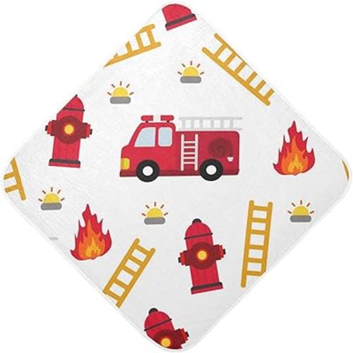 Caikeny Baby Towel Fire Trucks Baby Hooded Towel Red Bath Towels for Baby Newborns Hooded Towel for Boys Girls Infants Toddlers 30x30 Inch