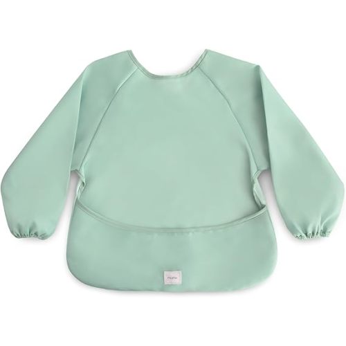 mushie Long Sleeve Baby Bib | Water Resistant Adjustable Fit for Ages 6-24 Months