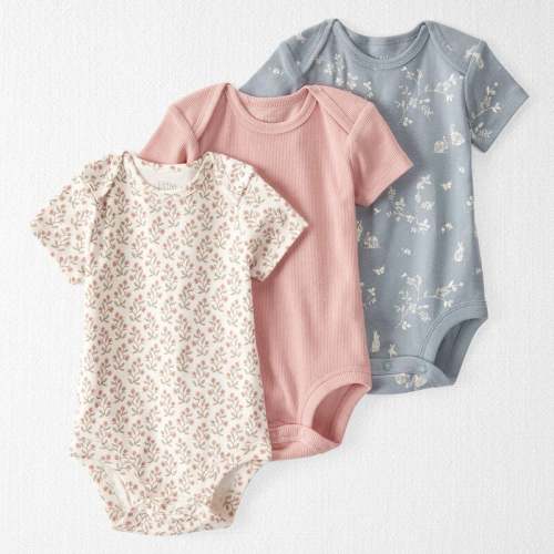 Bunny Print, Floral, Pink Baby 3-Pack Organic Cotton Rib Bodysuits | Carter’s Oshkosh Canada