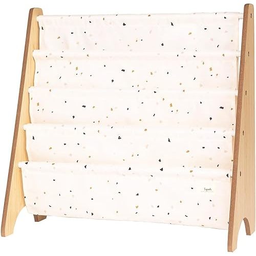 3 Sprouts Recycled Fabric Kids Bookshelf – 4-Tier Sling Book Rack Storage - Kids Room Book Shelves, Nursery, Playroom, Classroom - Bookcase Display Shelf for Toddler, Children Age 3+ - Terrazzo Cream