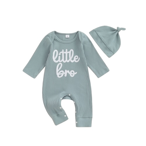 Qtinghua Newborn Baby Boy Coming Home Outfit Little Brother Outfits Long Sleeve Romper Waffle Knit Jumpsuit Hat Fall Clothes