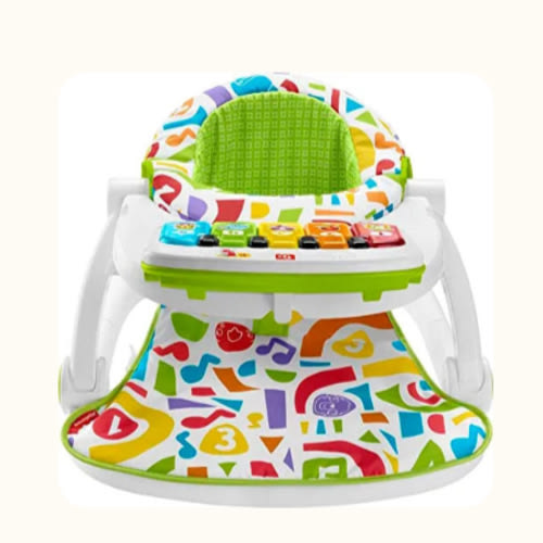 Fisher-Price Portable Baby Chair Kick & Play Deluxe Sit-Me-Up Seat with Piano Learning Toy and Snack Tray for Infants to Toddlers