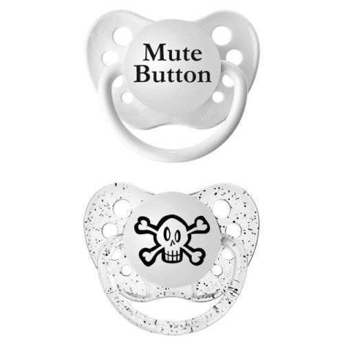 Ulubulu 2pk Pacifiers 6-18 Months - Skull & Mute Button
