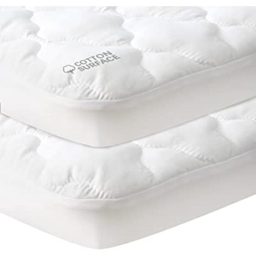 Waterproof Pack and Play Mattress Pad Sheets Fitted 2 Pack, Cotton Fabric Pack and Play Protector, Fits Graco Play Yard, Baby Mini Crib Sheet Cover