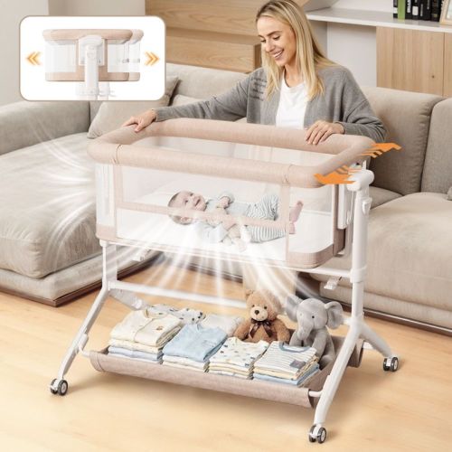 GOTGELIF Rocking Bassinet with Anti-Reflux Incline & Adjustable Height - Portable Bedside Sleeper