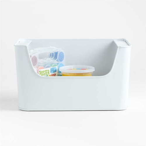 Small White Metal Stacking Storage Bin