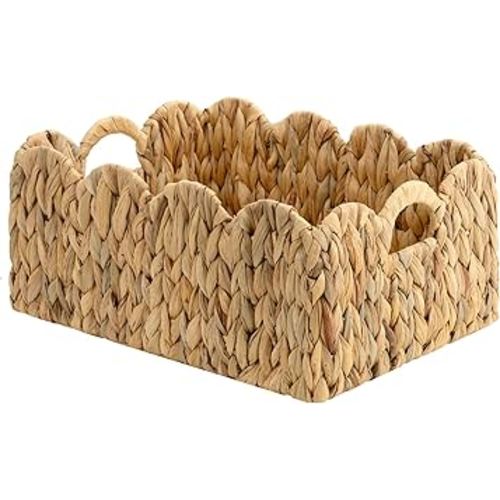 StorageWorks Extra Large Scalloped Baskets, Water Hyacinth Baskets with Built-in Handles, Wicker Basket for Organizing and Decor, 1 Pack