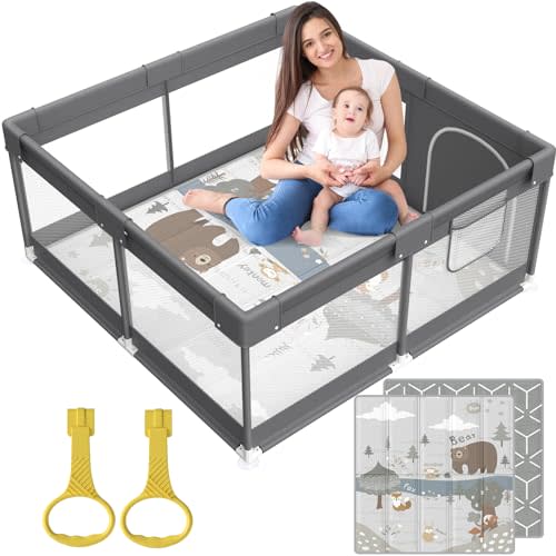 New Fodoss 47"x47" Baby Playpen with Mat (Dark Gray)