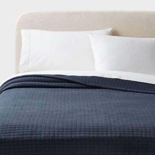Full/Queen Jersey Quilt Dark Navy Blue - Threshold™: Knitted Coverlet, OEKO-TEX Certified